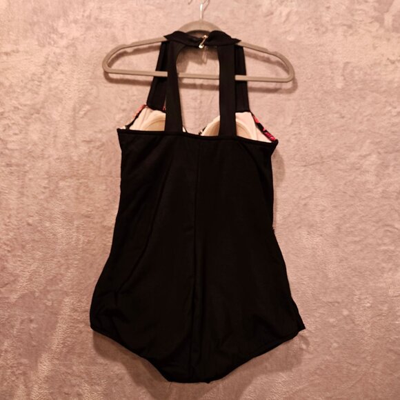 Croft & Barrow One Piece Swimsuit Womens 16 Floral Skirted gather Bright Pool - Picture 2 of 16